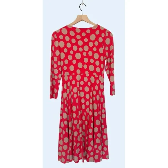 BODEN Polka Dot Faux Wrap Dress Coral Beige Size 8 - Picture 5 of 6
